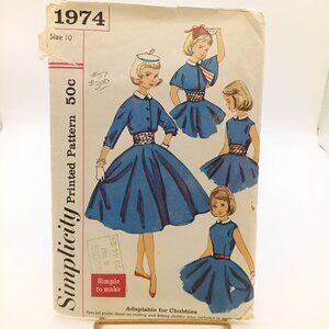Vintage Sewing PATTERN Simplicity 1974, Girls 1957 One Piece Dress Jacket Cape